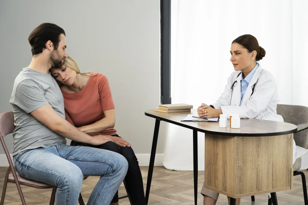 side-view-couple-talking-doctor (1)-min Alergia al semen y fertilidad
